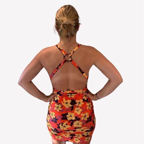 Urban Outfitters Racerback Bodycon Dress Vibrant Hibiscus Floral Bright Small - Picture 6 of 11